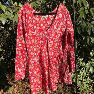 Trade Cloth Red Floral Button Front Tunic (Size M)